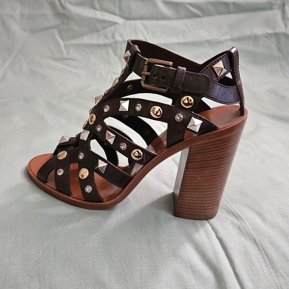 Dolce & Gabbana Brown Leather Studded Luxury Sandals Heels Size 5 US( Worn 1x) - Picture 5 of 16